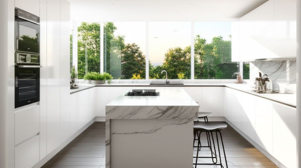 Bright kitchen with panoramic windows