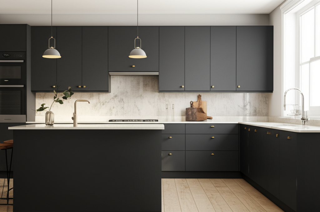 Elegant kitchen with dark cabinets