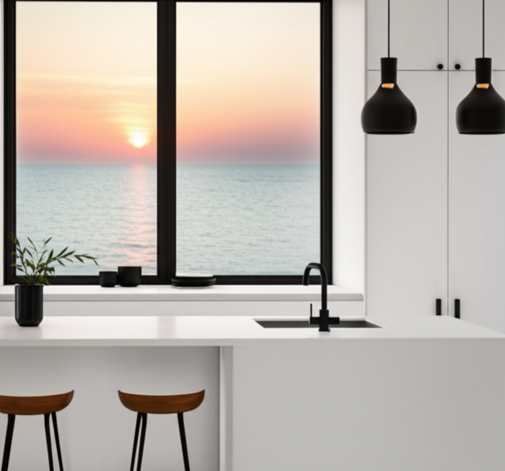 Modern kitchen with black fixtures