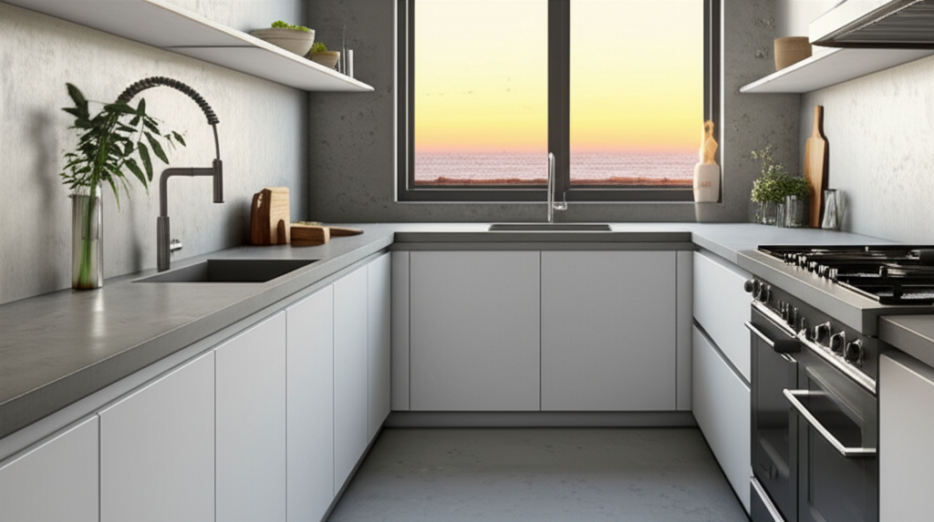 Modern kitchen with concrete countertops