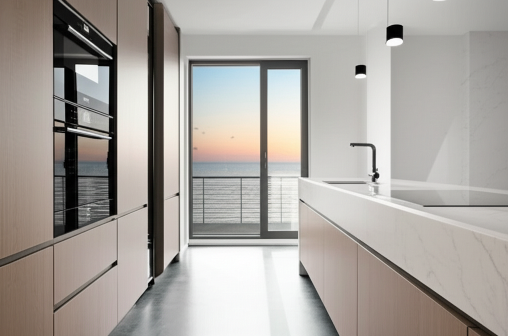 Sleek modern kitchen with hidden appliances
